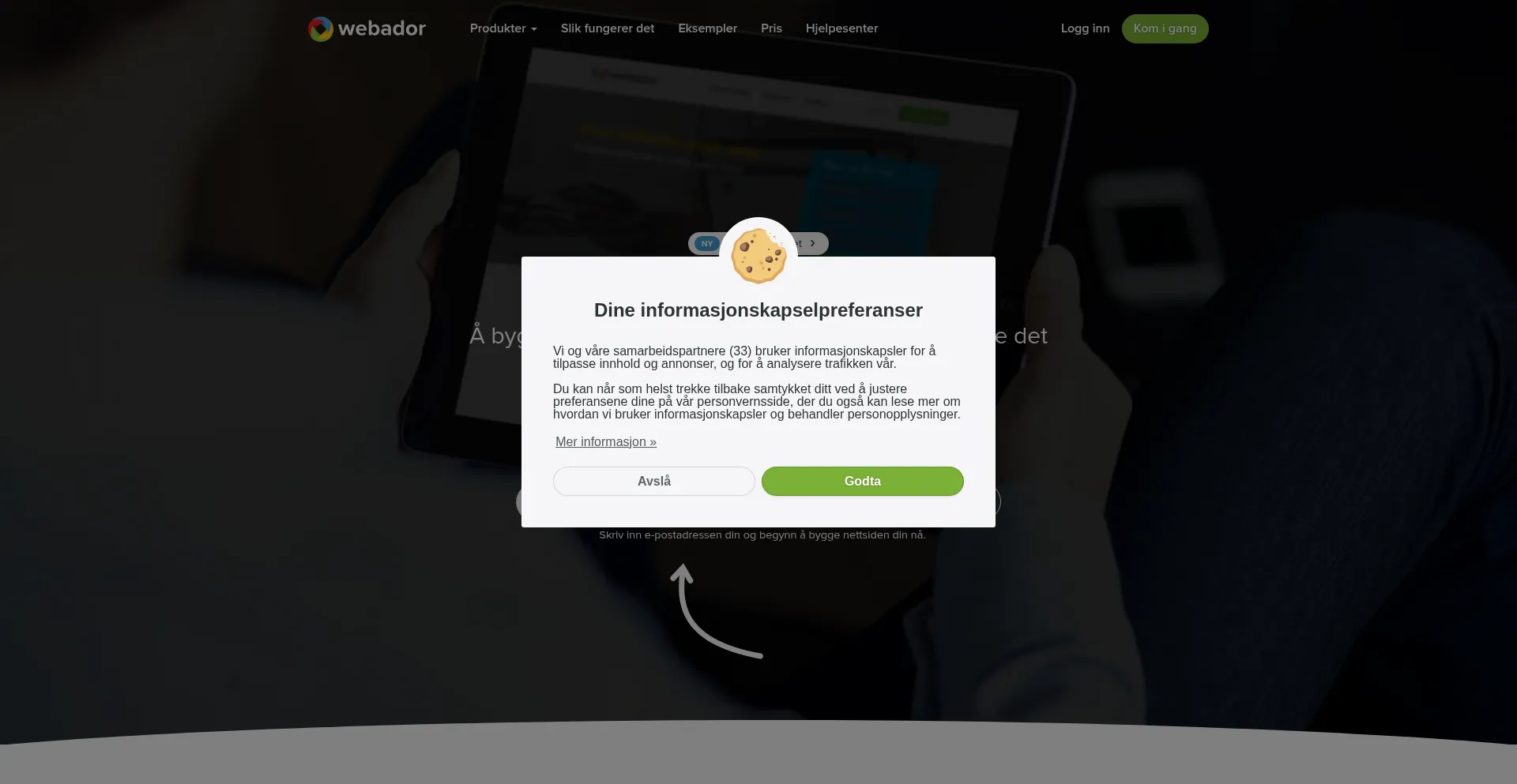 Website screenshot of Webador.no
