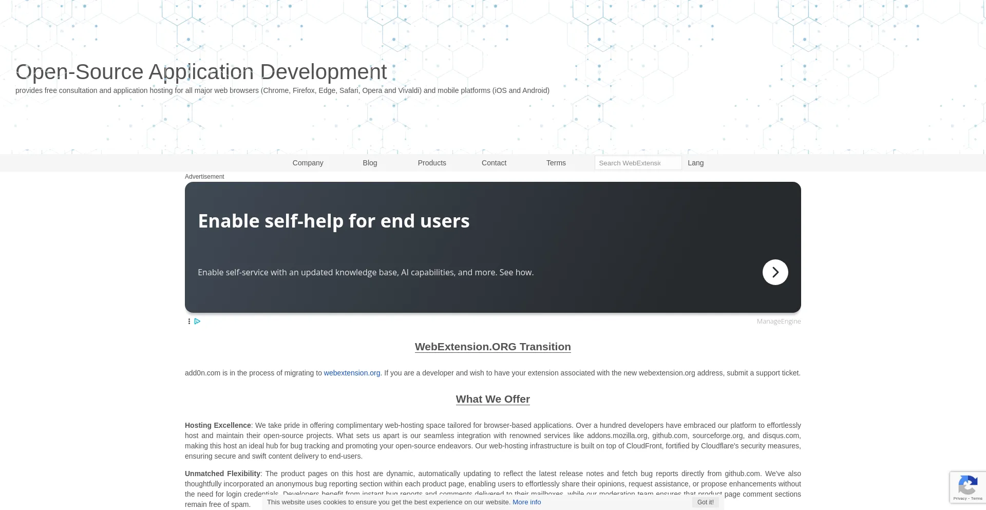 Website screenshot of Webextension.org