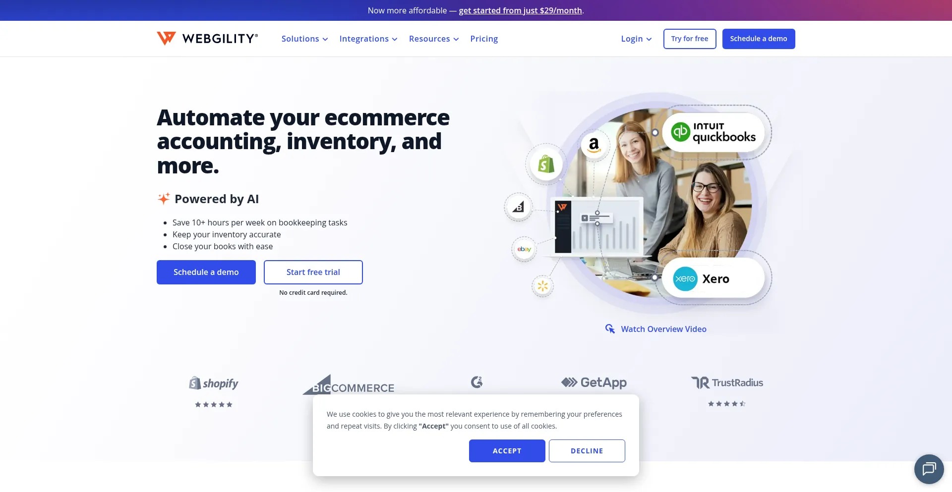 Website screenshot of Webgility.com
