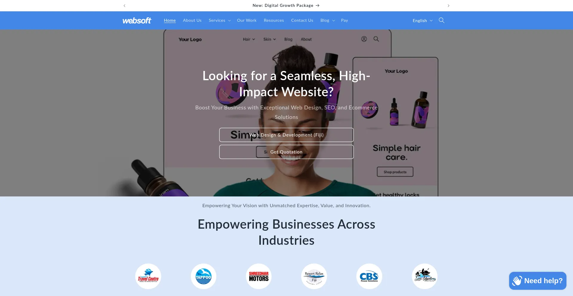 Website screenshot of Websoft.com.fj