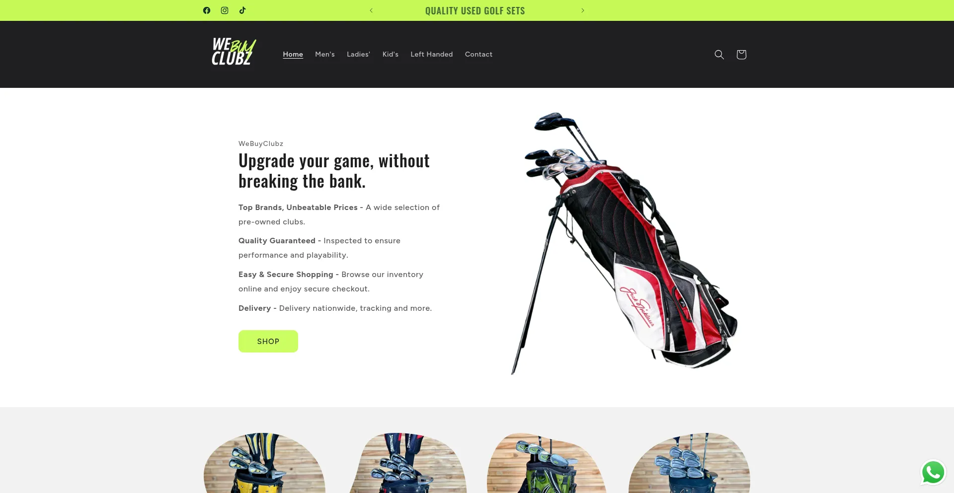 Website screenshot of Webuyclubz.co.za