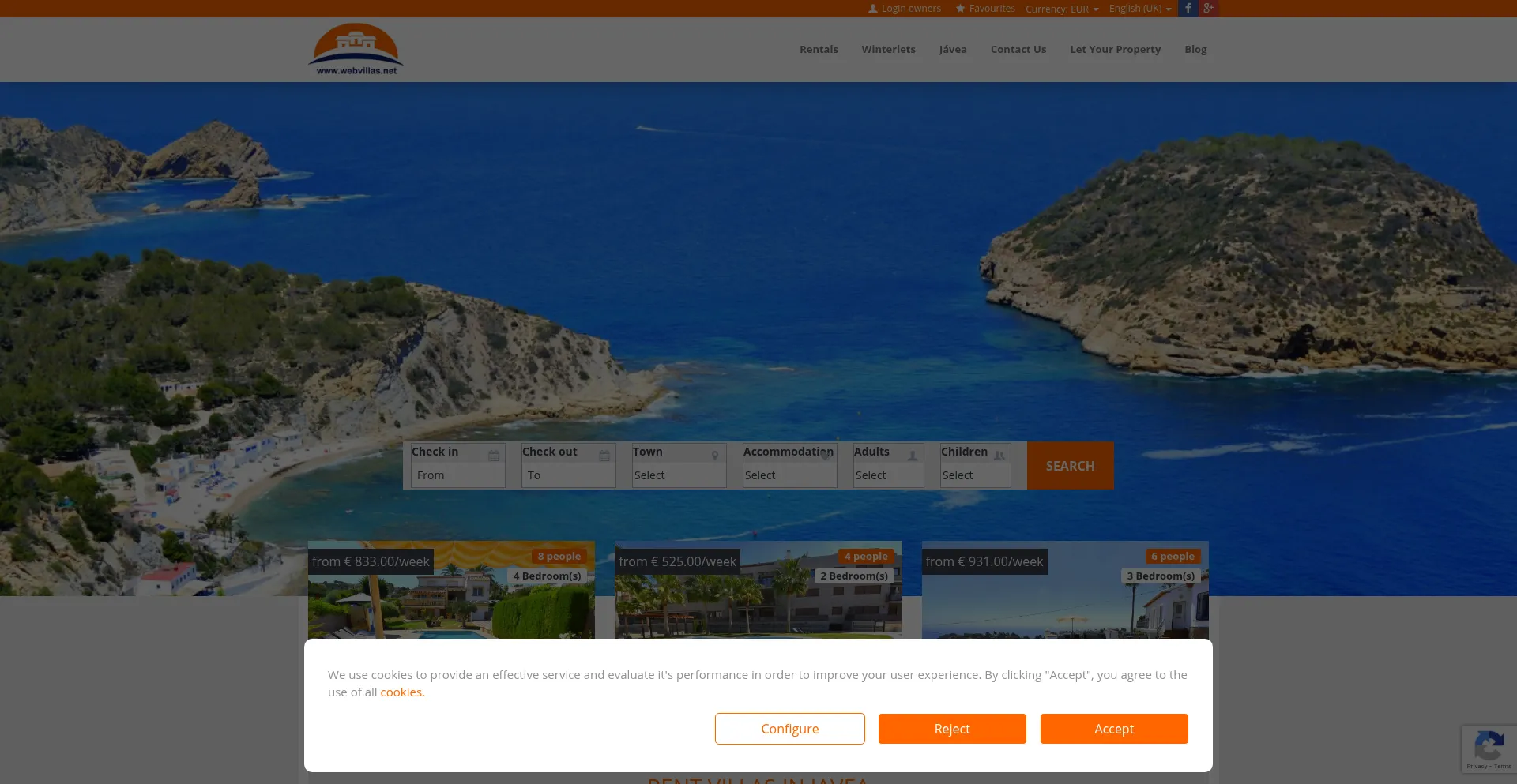 Website screenshot of Webvillas.net