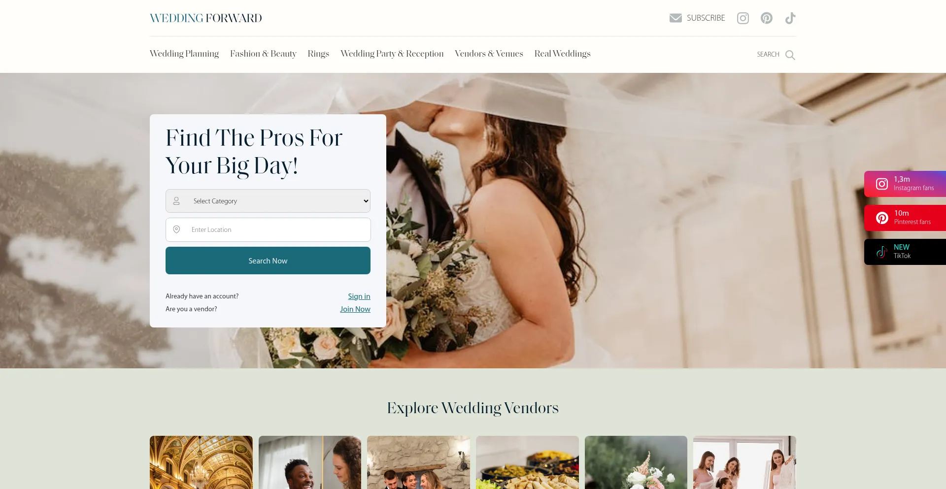 Website screenshot of Weddingforward.com
