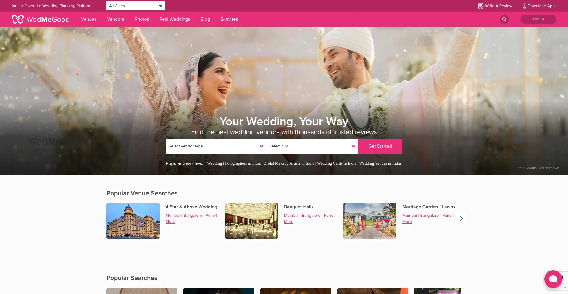 Website screenshot of Wedmegood.com