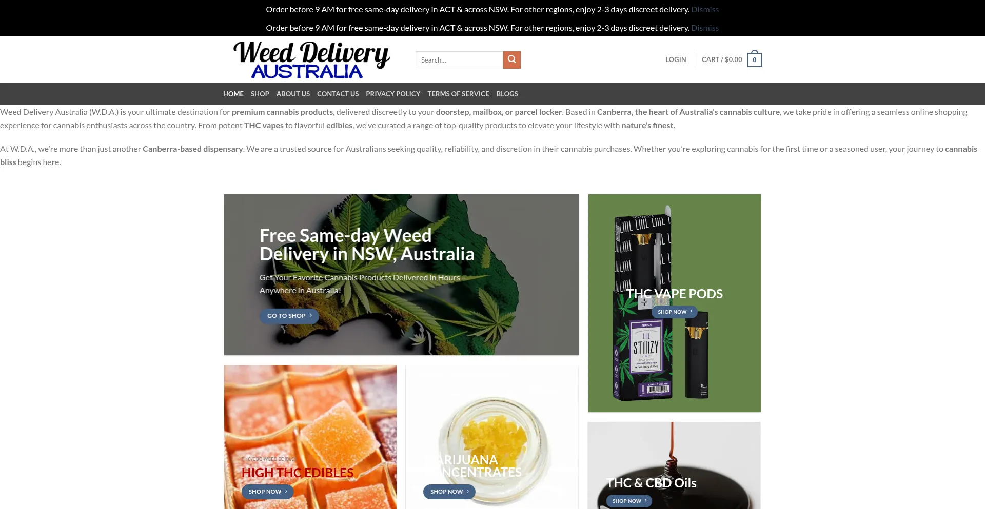 Website screenshot of Weeddeliveryaustralia.com
