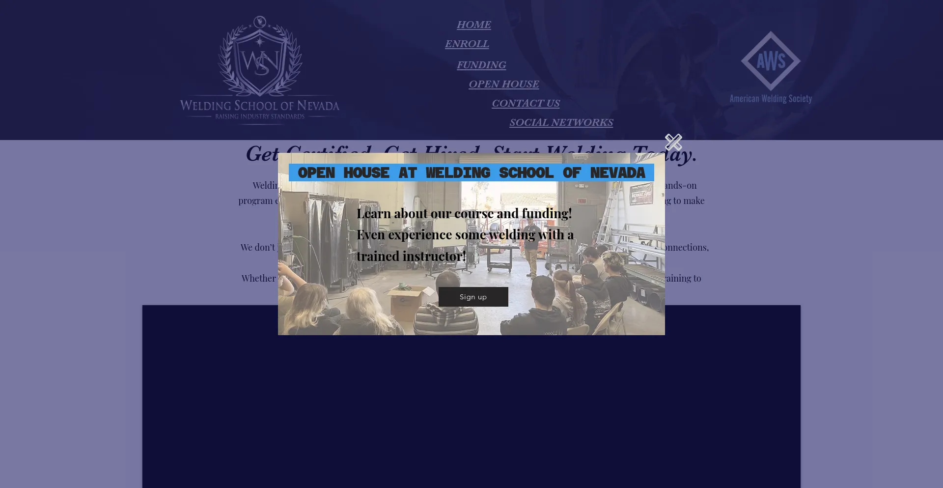 Website screenshot of Weldingschoolofnevada.com