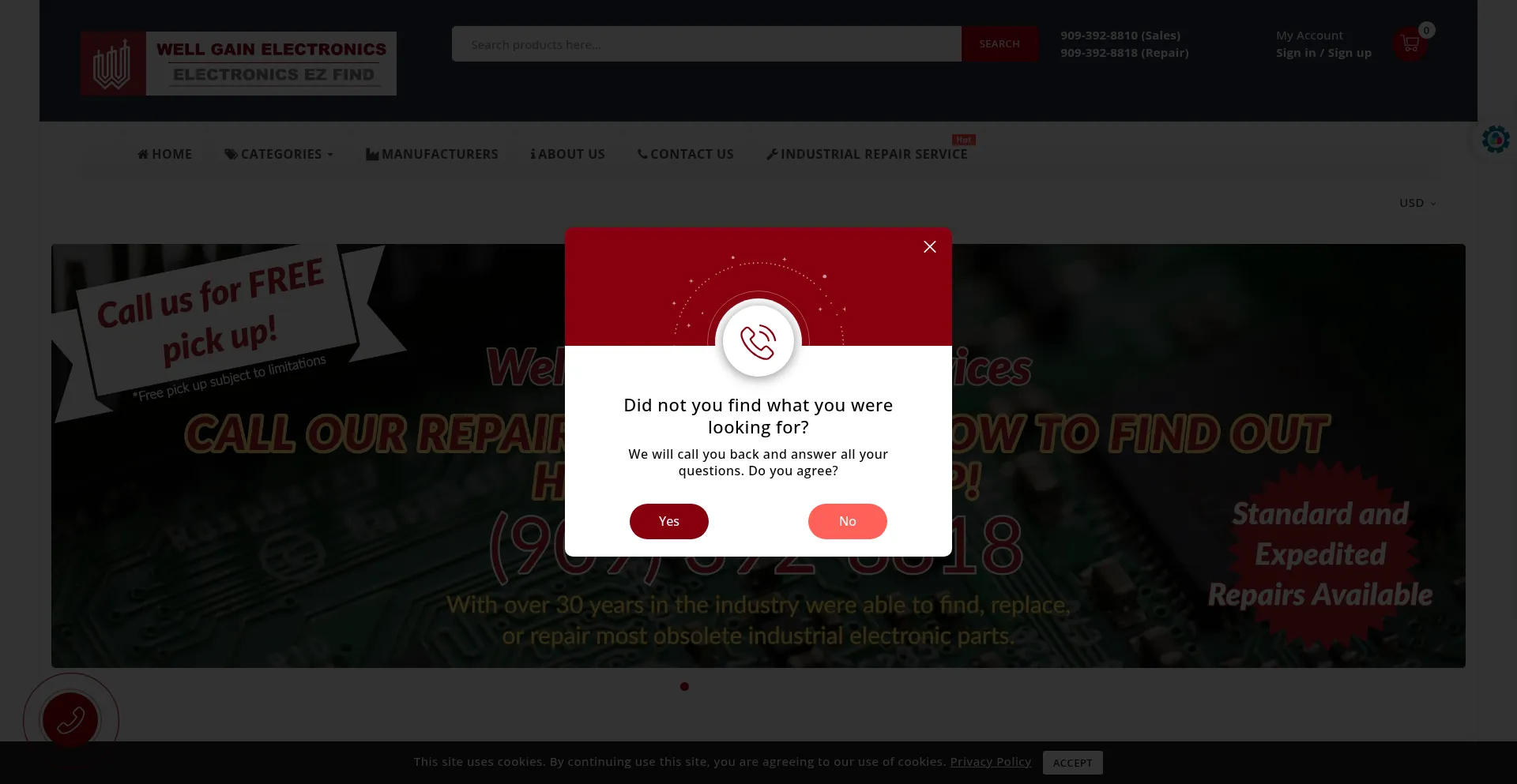 Website screenshot of Wellgainelectronics.com