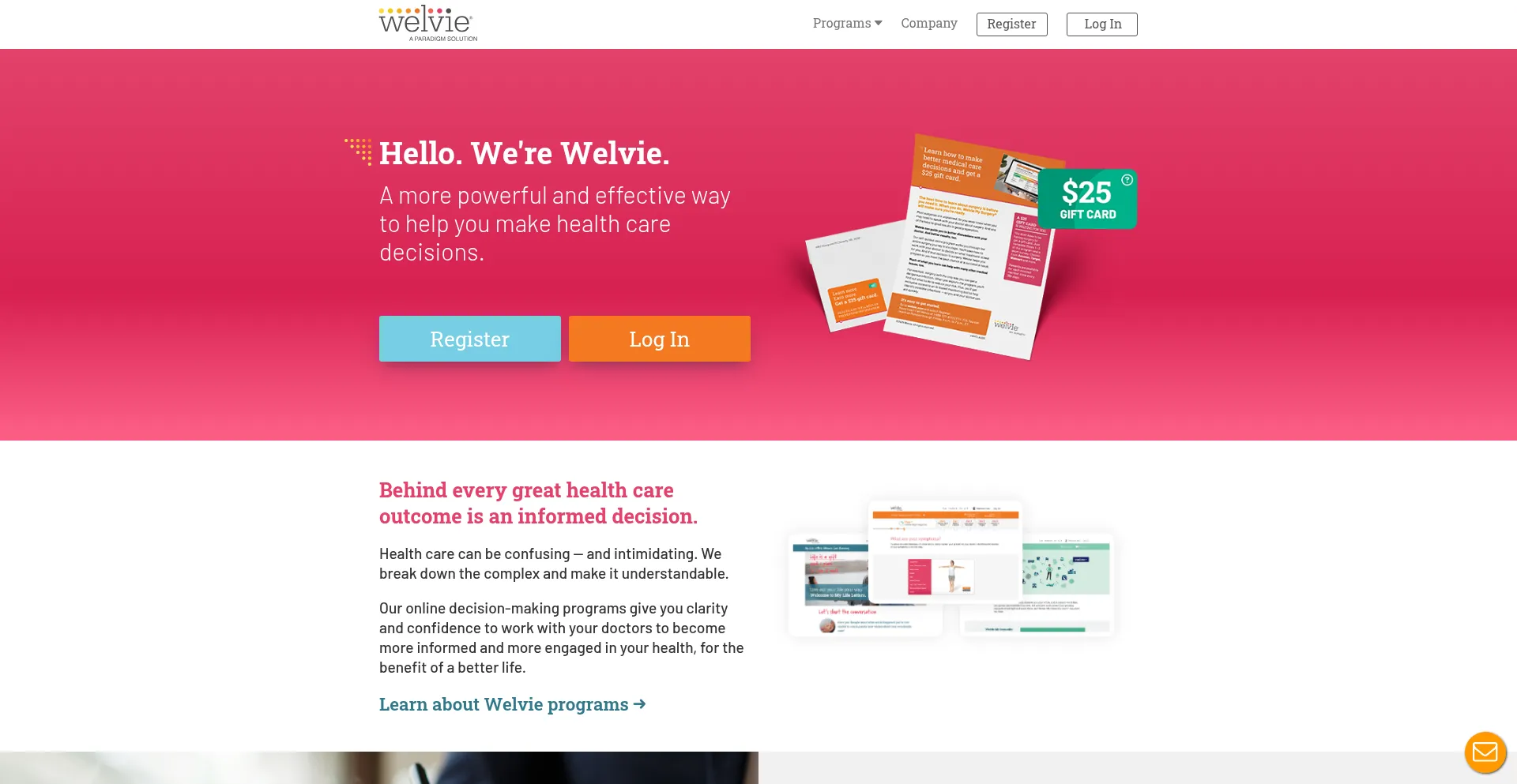 Website screenshot of Welvie.com