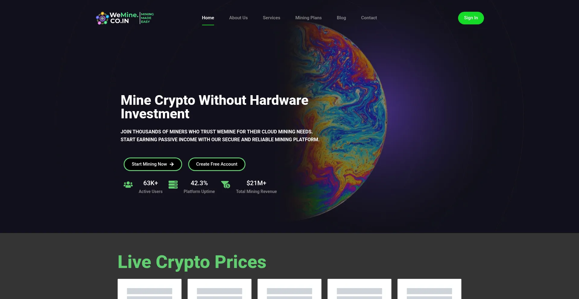 Website screenshot of Wemine.co.in