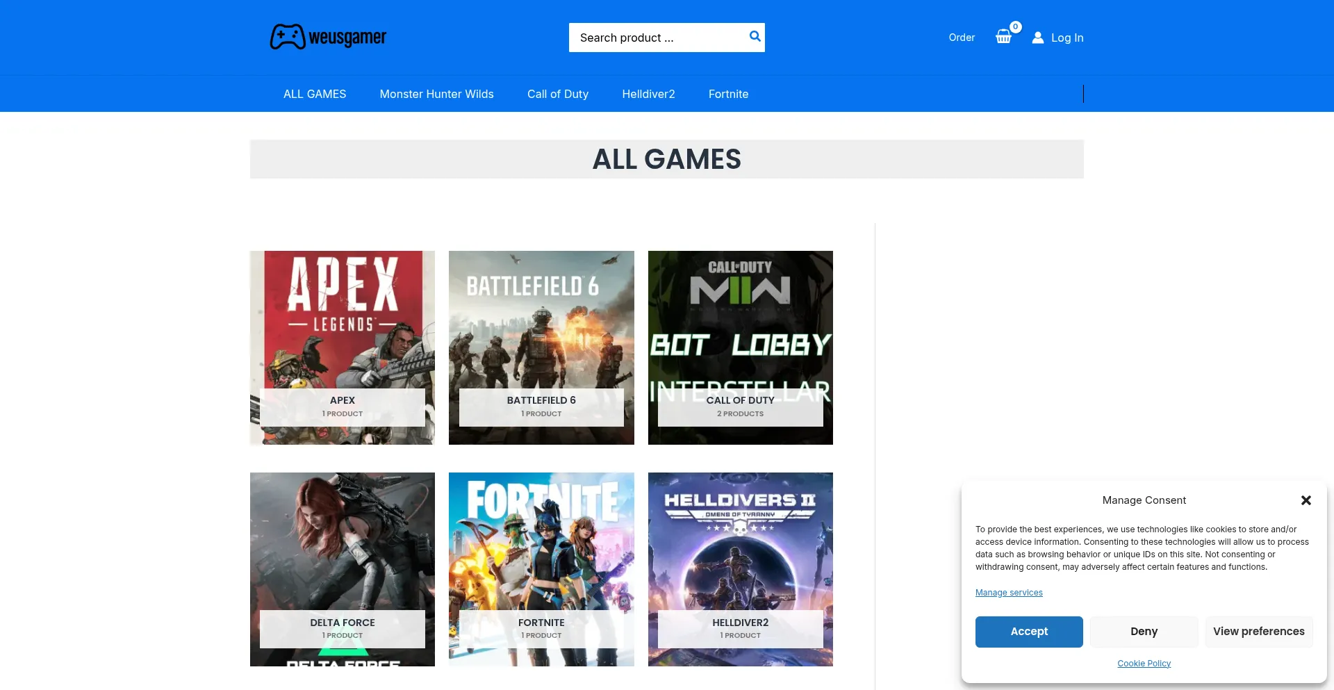 Website screenshot of Weusgamer.com