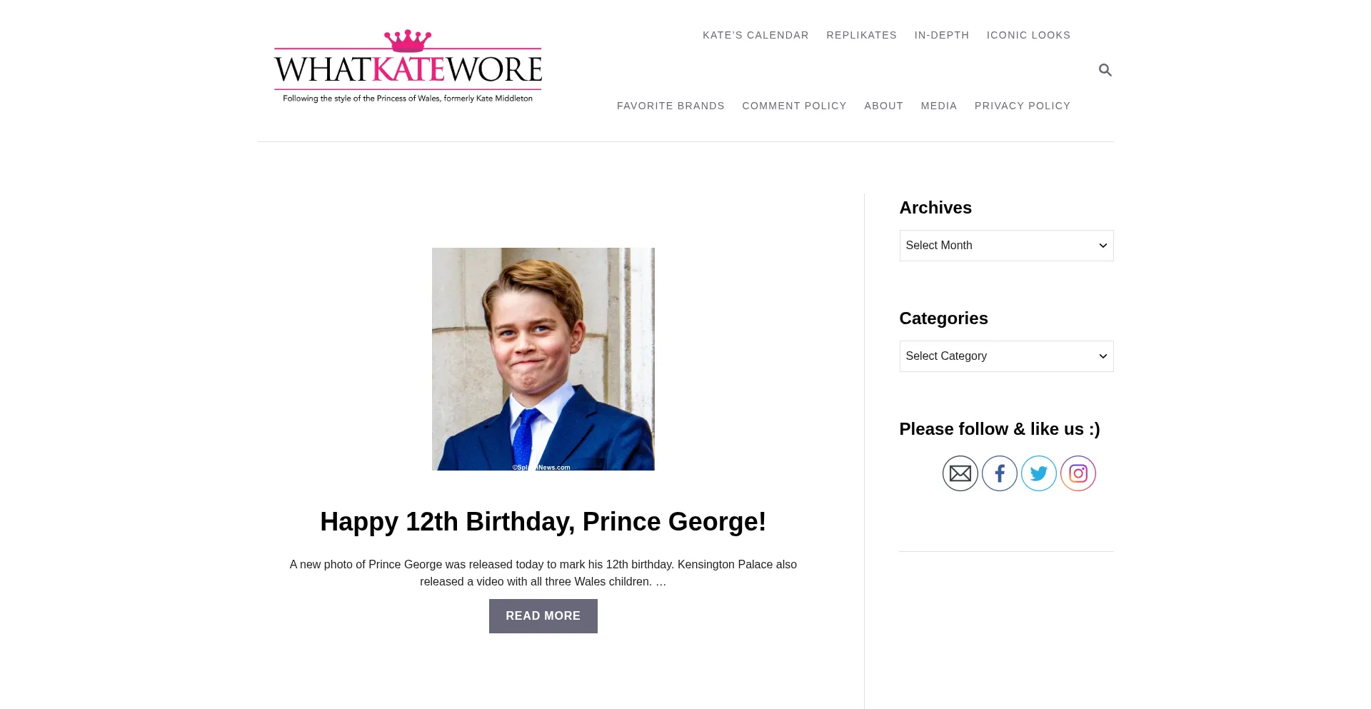Website screenshot of Whatkatewore.com