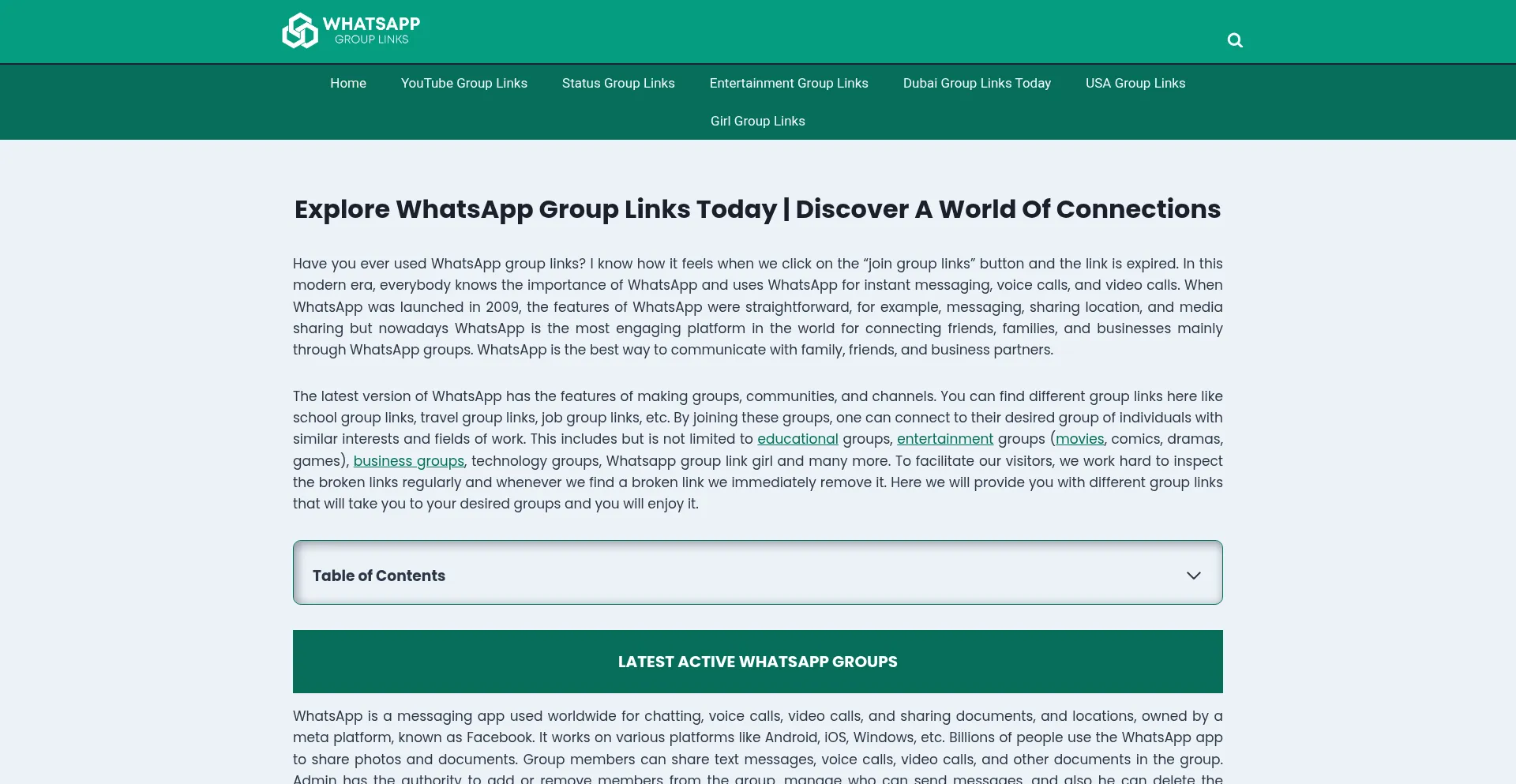 Website screenshot of Whatsgrouplinkspk.com