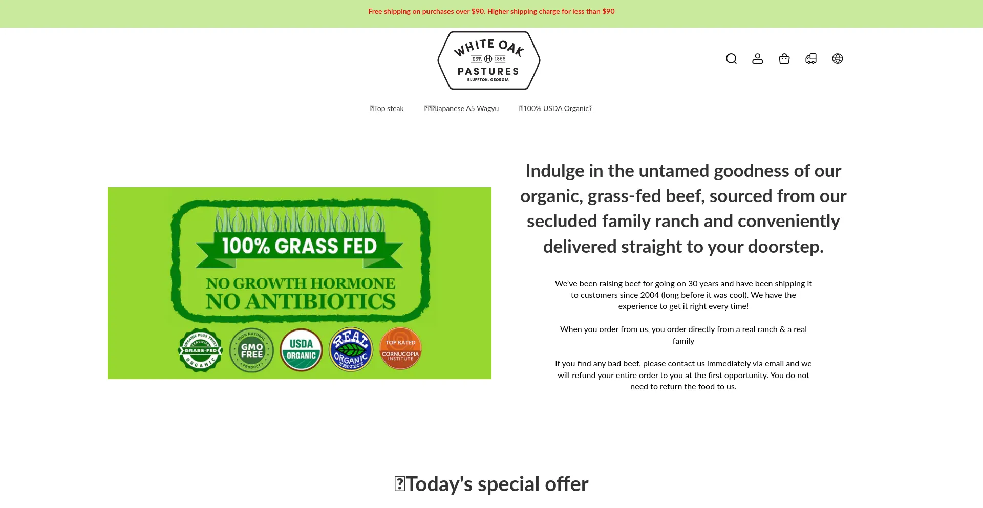 Website screenshot of Whiteoakpasturesbcm.com