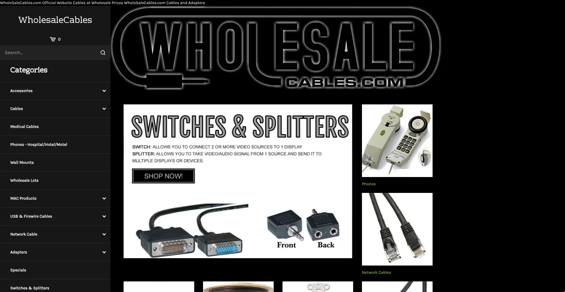 Website screenshot of Wholesalecables.com