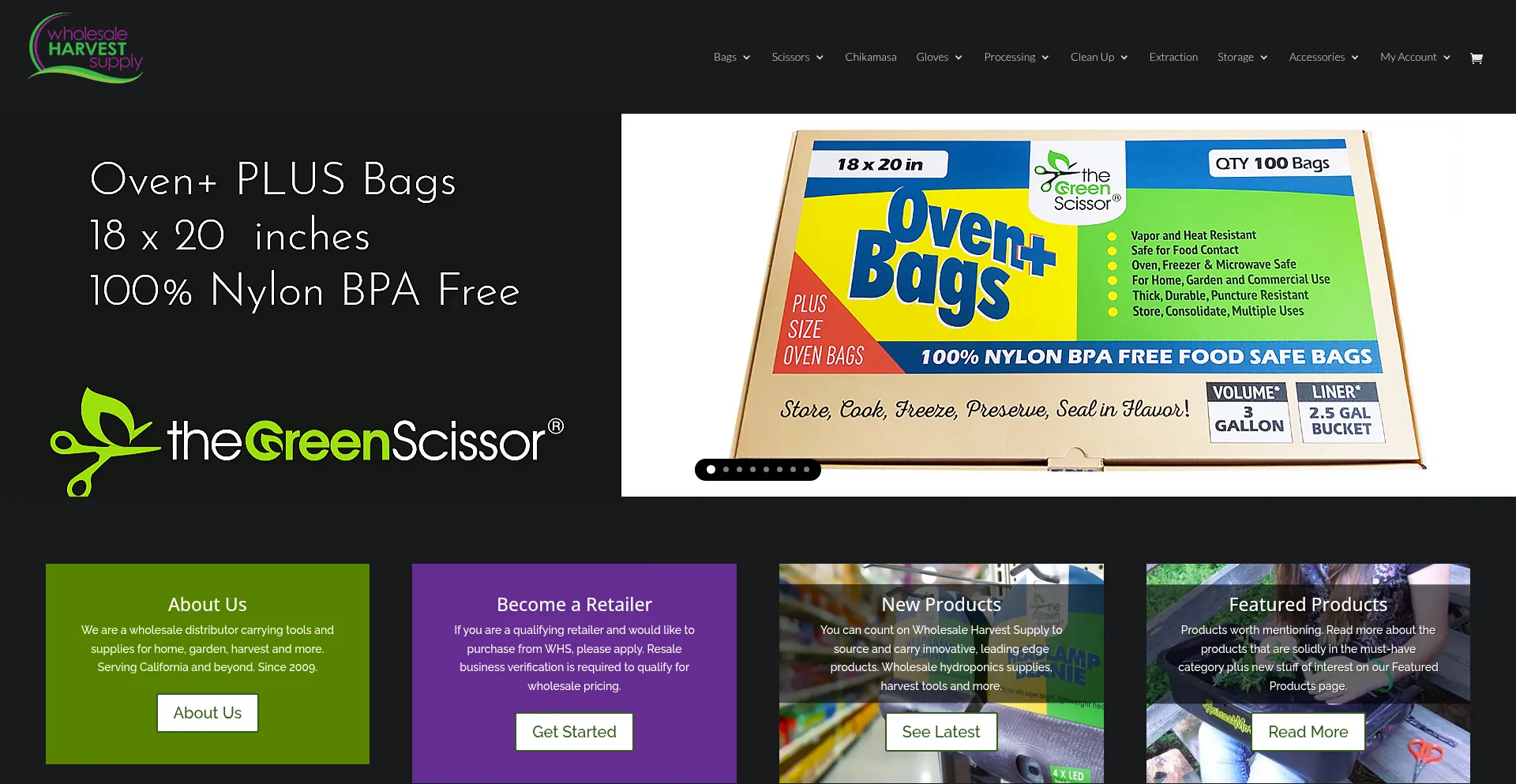 Website screenshot of Wholesaleharvestsupply.com