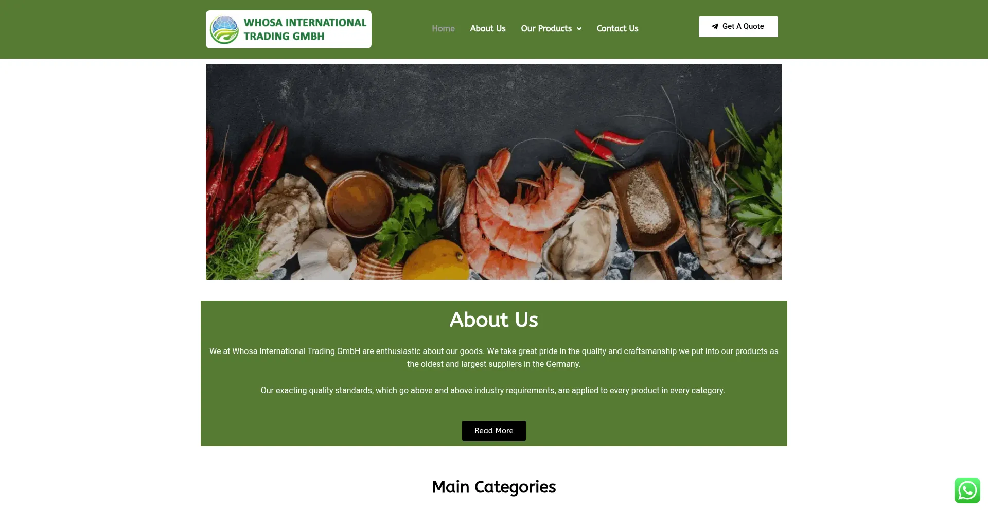 Website screenshot of Whosainternationaltradinggmbh.com