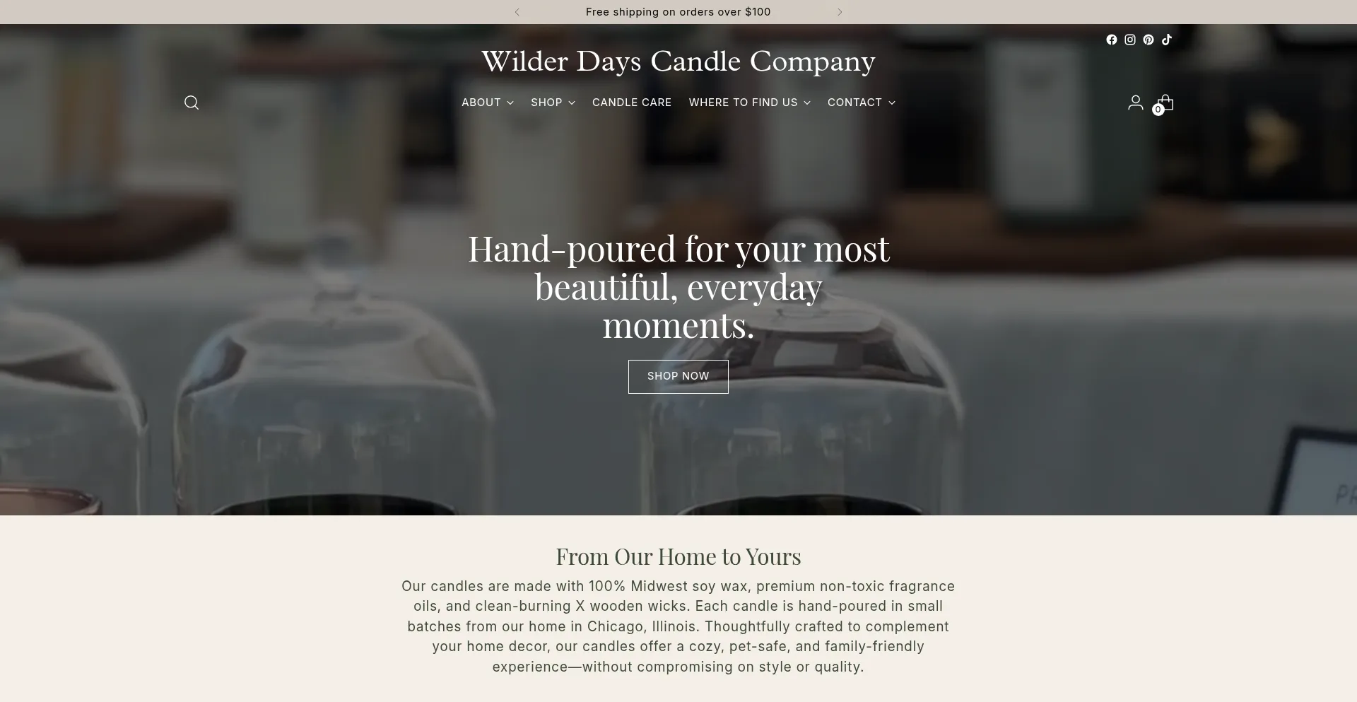 Website screenshot of Wilderdayscandlecompany.com