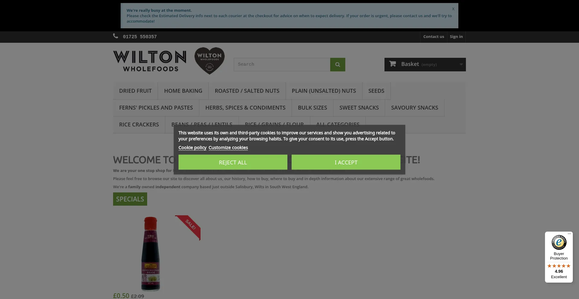 Website screenshot of Wiltonwholefoods.com