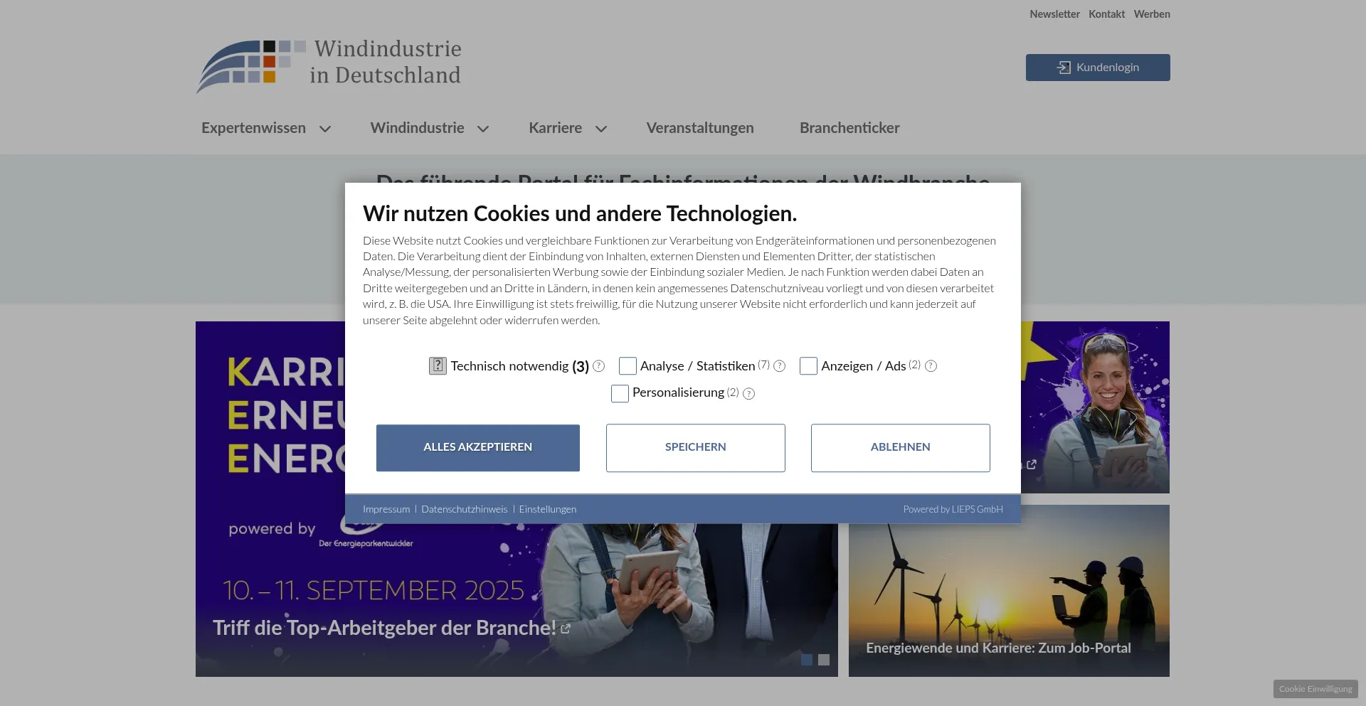 Website screenshot of Windindustrie-in-deutschland.de