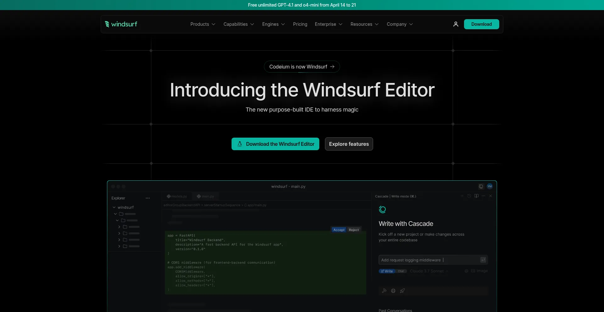 Website screenshot of Windsurf.com