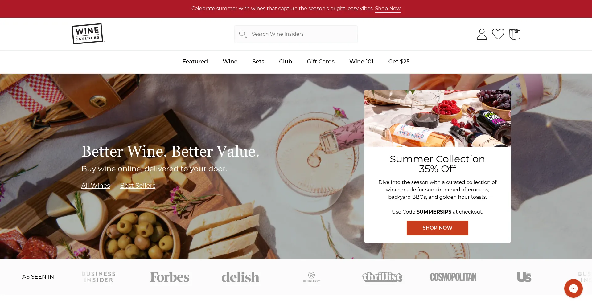 Website screenshot of Wineinsiders.com