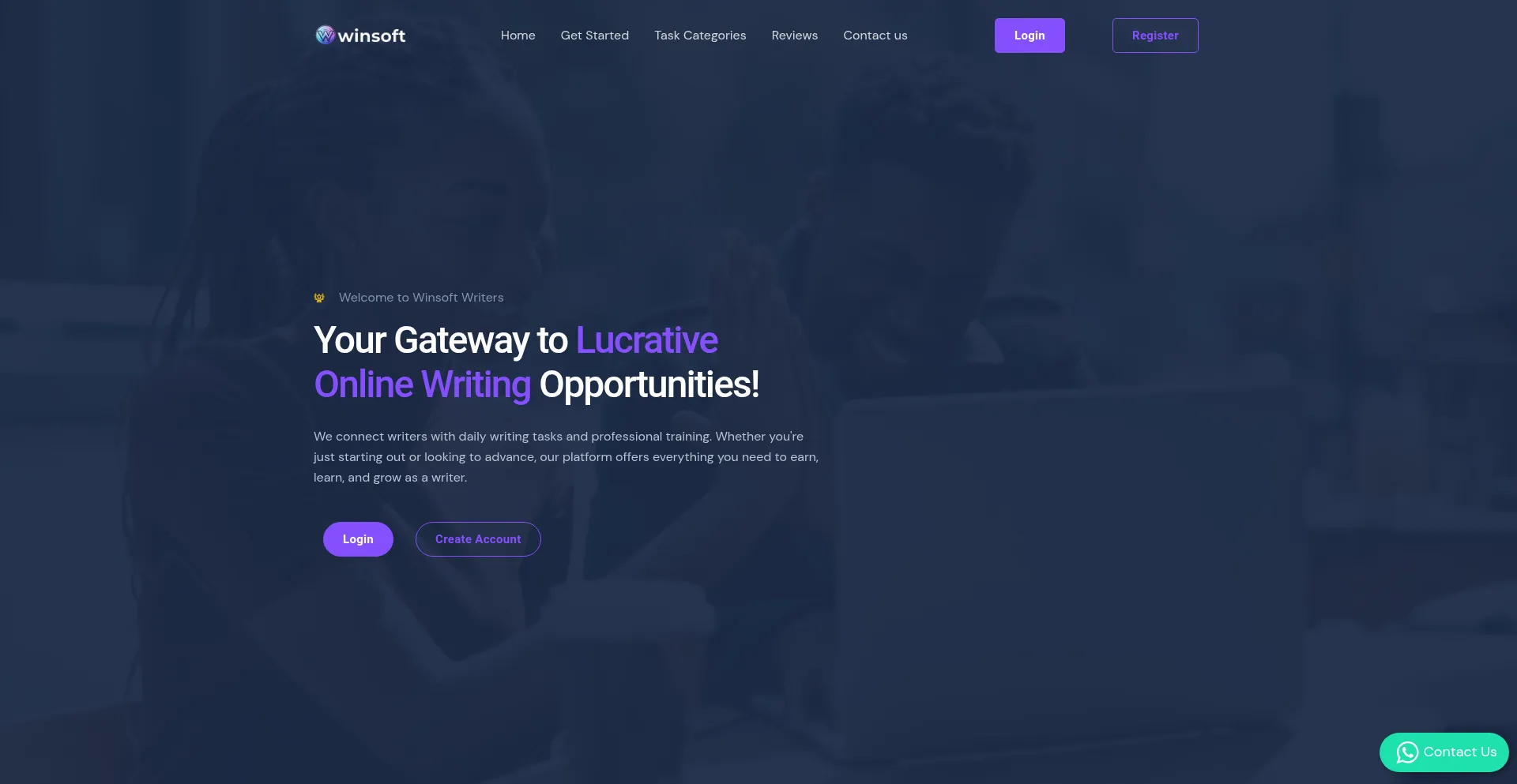 Website screenshot of Winsoftwriters.com