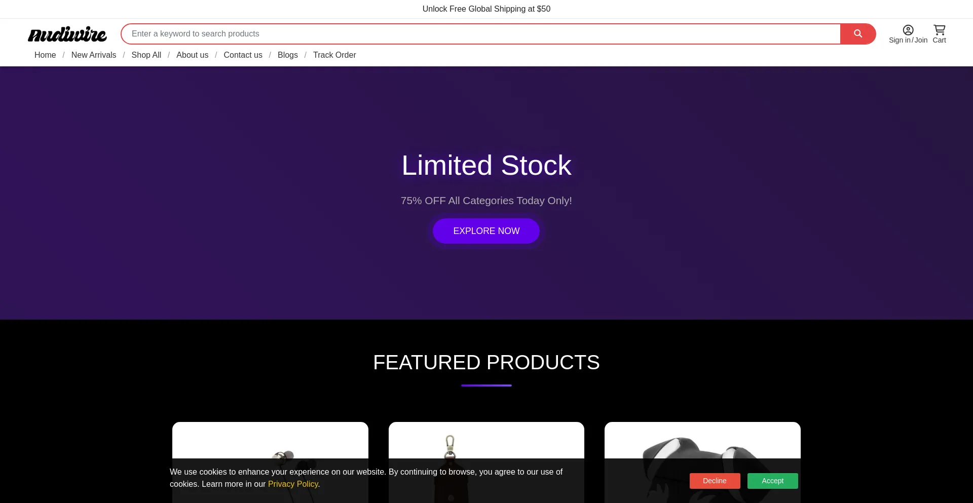 Website screenshot of Wiredbuds.shop