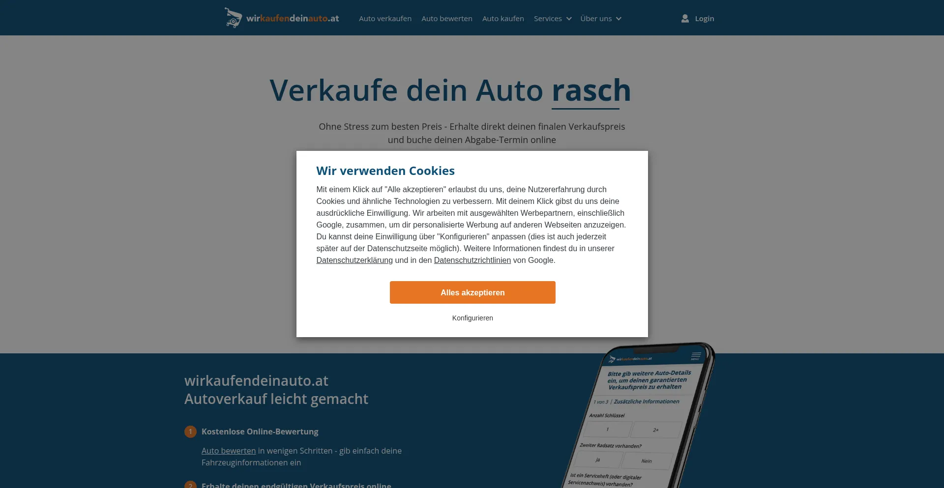 Website screenshot of Wirkaufendeinauto.at