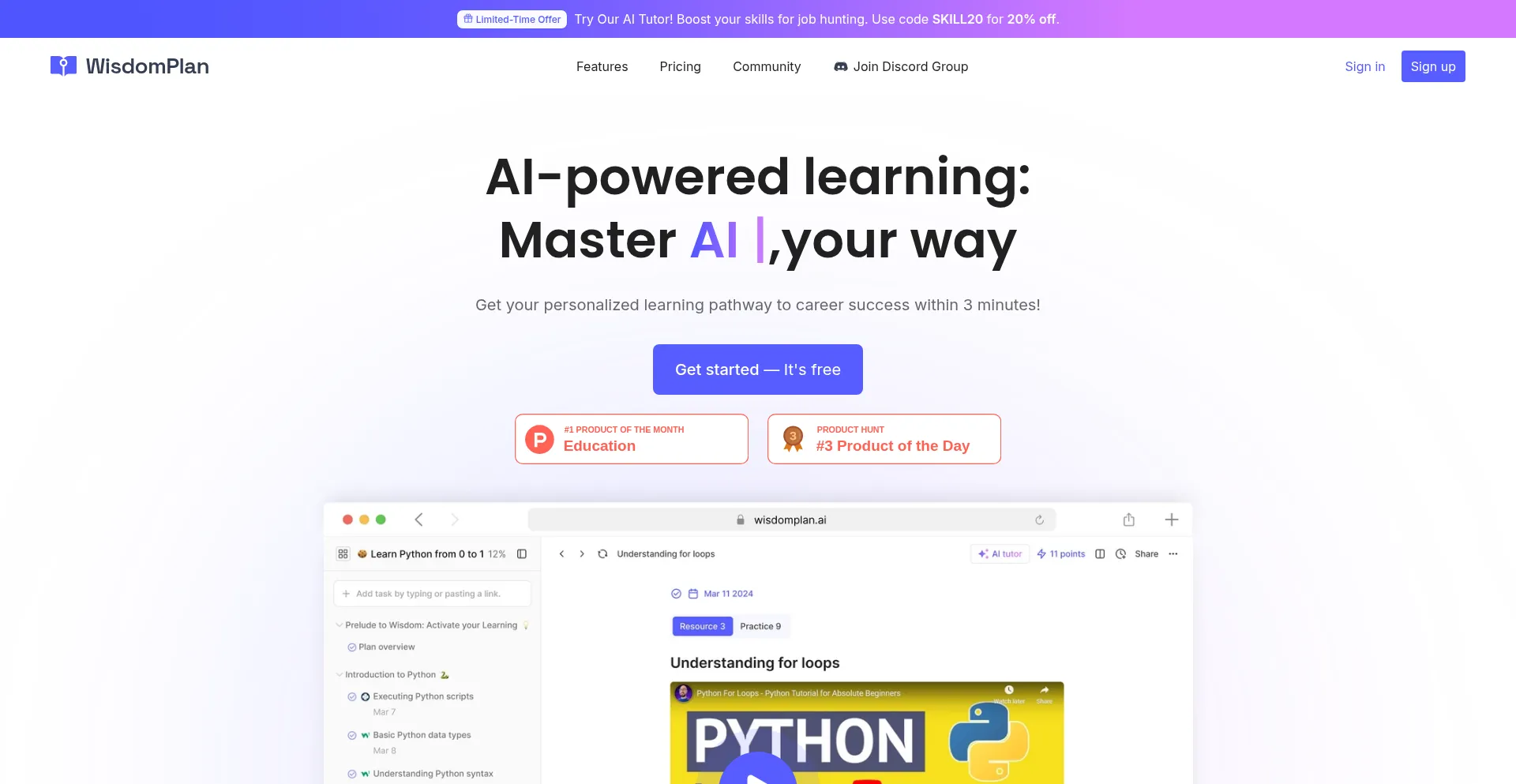 Website screenshot of Wisdomplan.ai