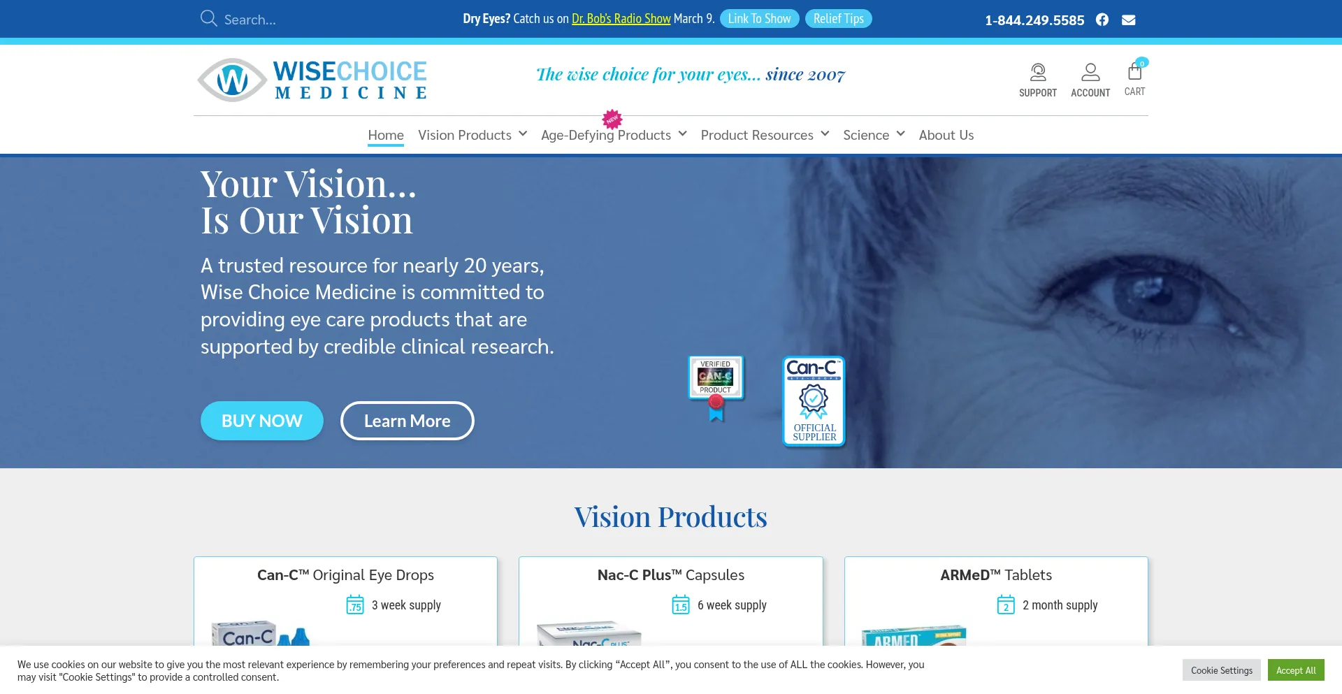 Website screenshot of Wisechoicemedicine.com