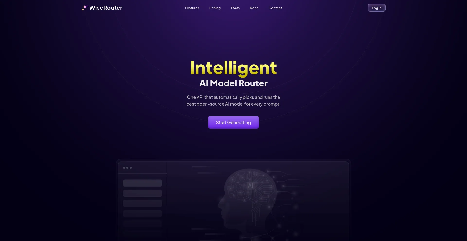 Website screenshot of Wiserouter.ai