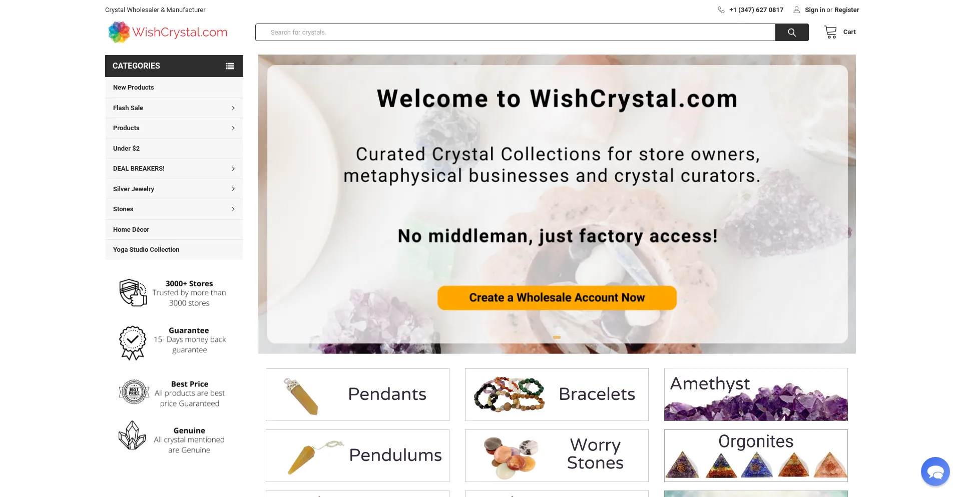 Website screenshot of Wishcrystal.com
