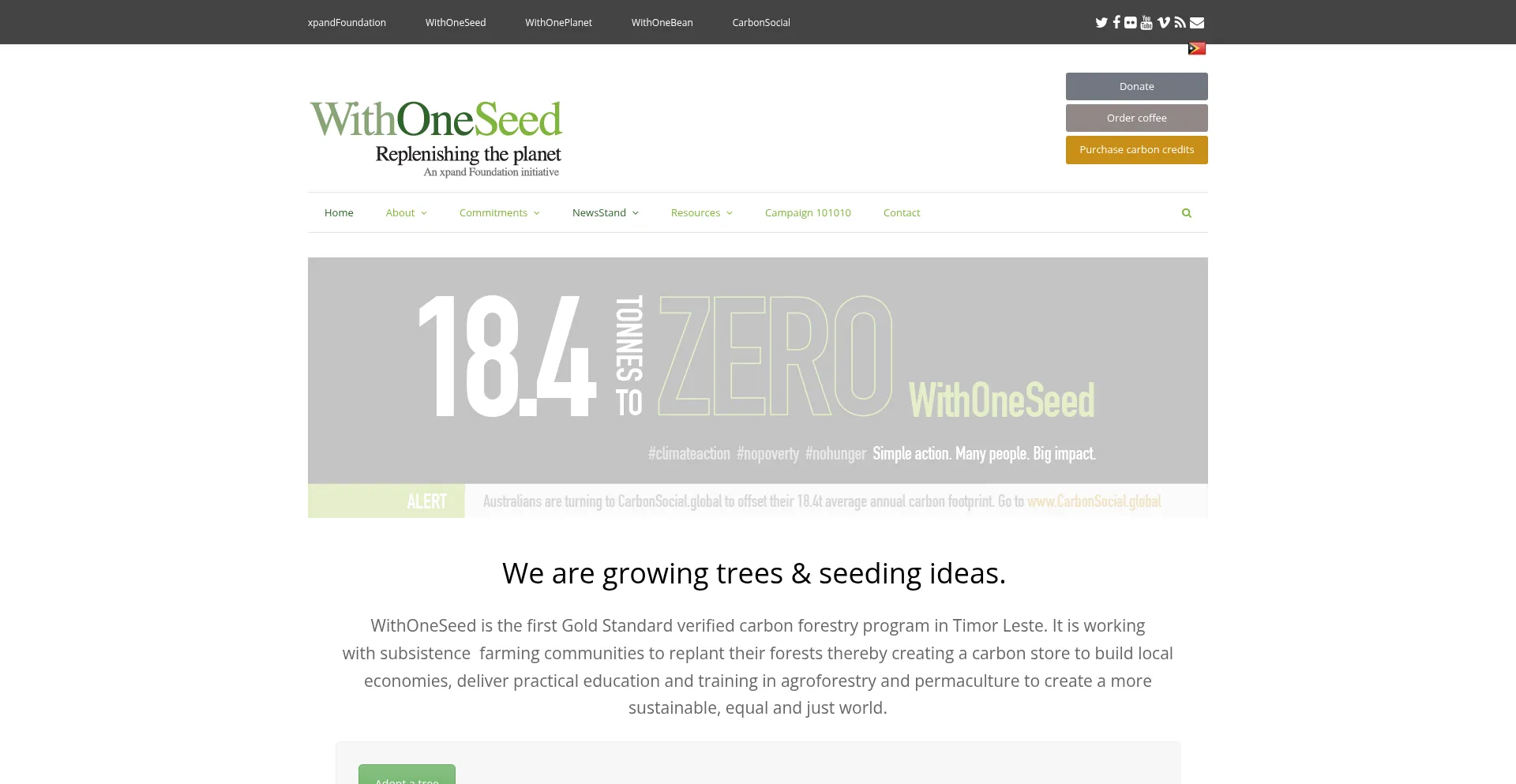 Website screenshot of Withoneseed.org.au