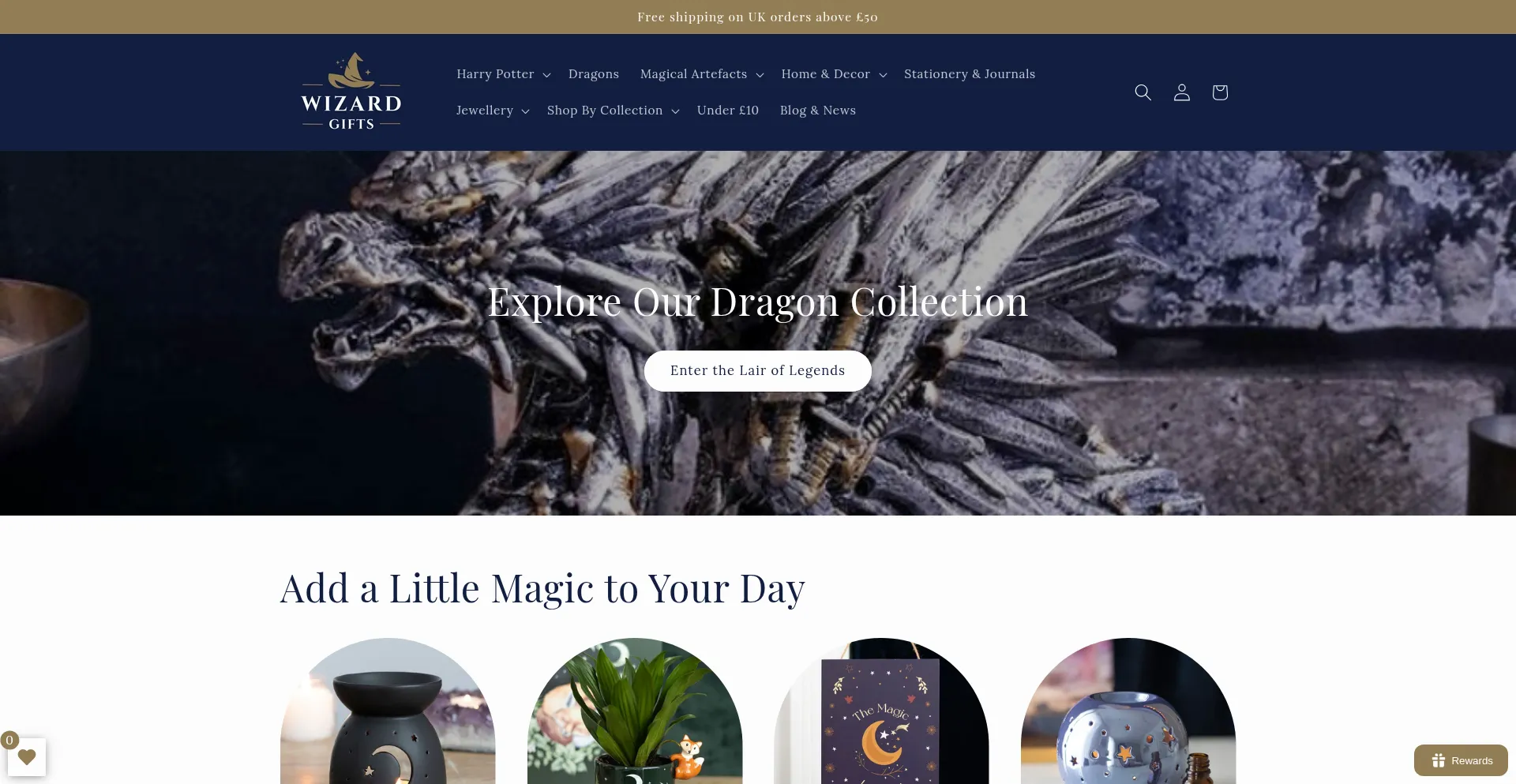 Website screenshot of Wizardgifts.com