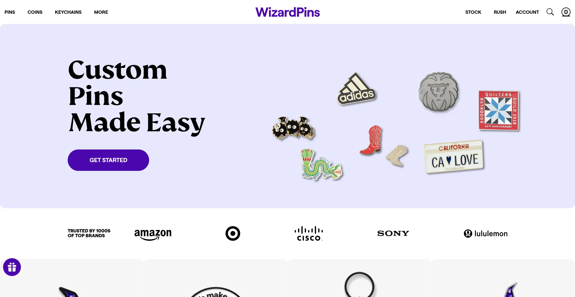 Website screenshot of Wizardpins.com