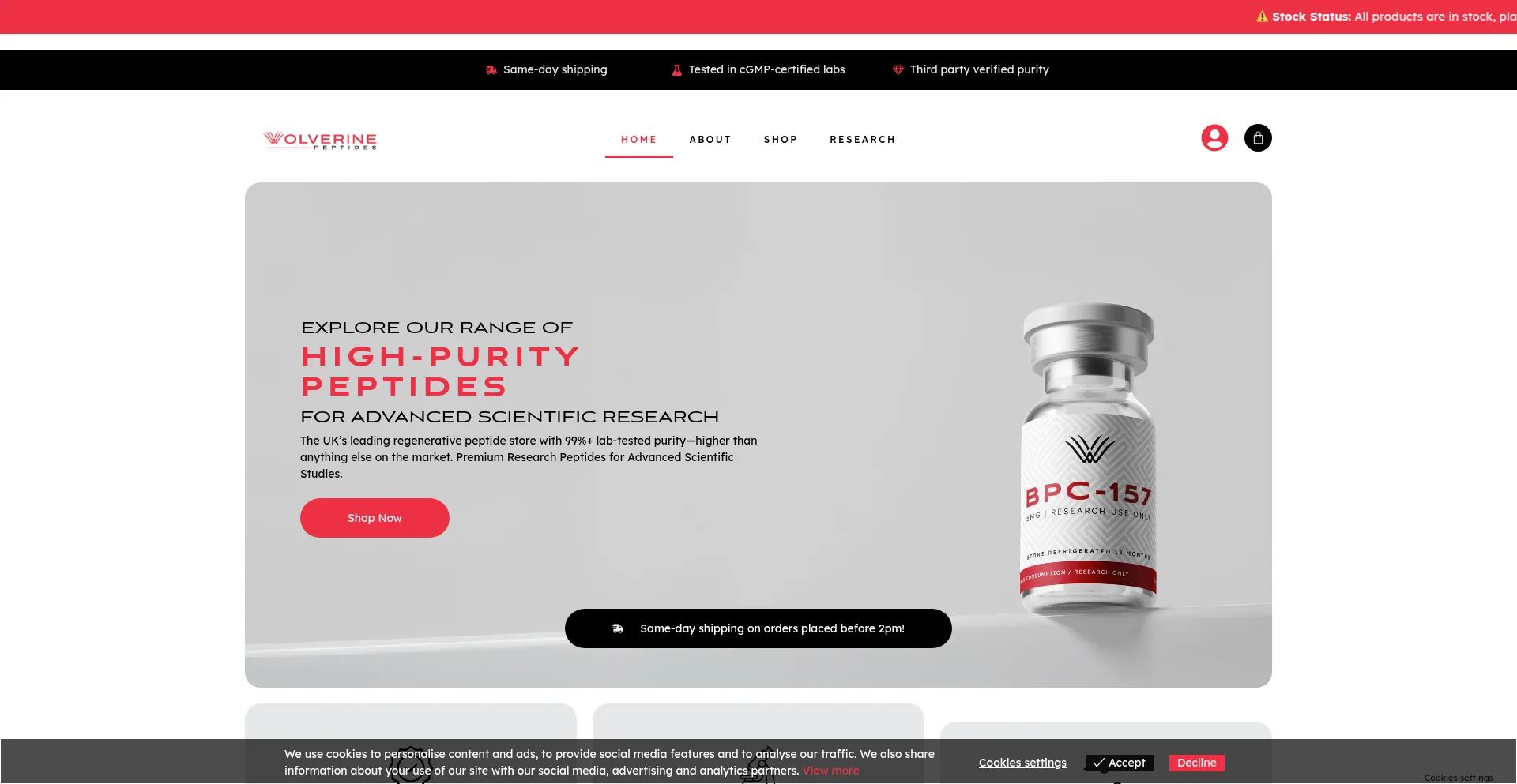 Website screenshot of Wolverinepeptides.co.uk
