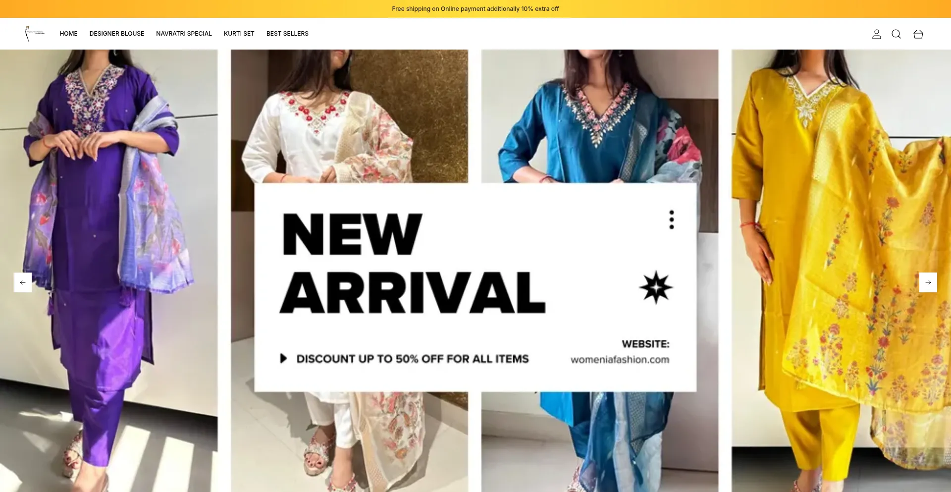 Website screenshot of Womeniafashion.com