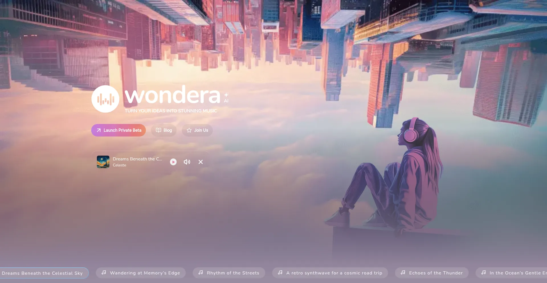 Website screenshot of Wondera.ai