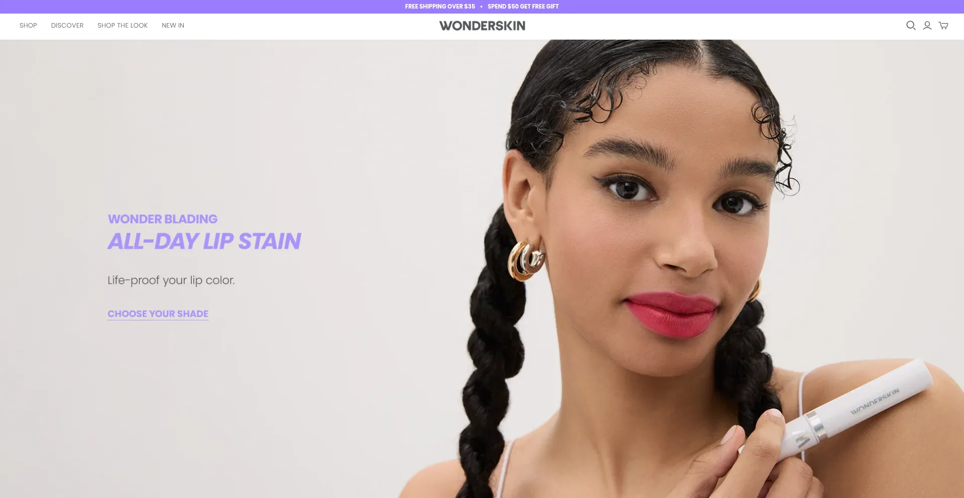Website screenshot of Wonderskin.com