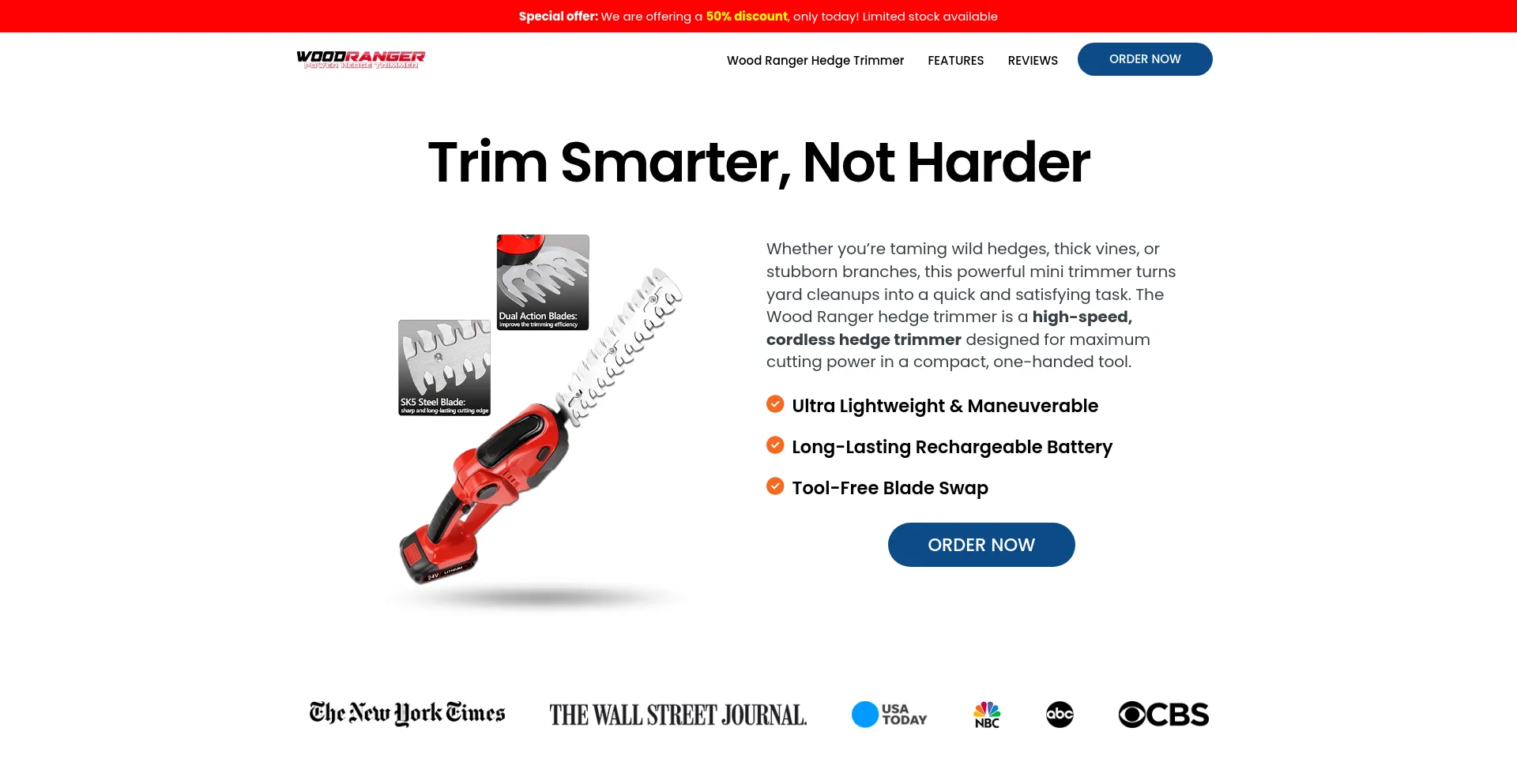 Website screenshot of Woodranger-hedgetrimmer.com