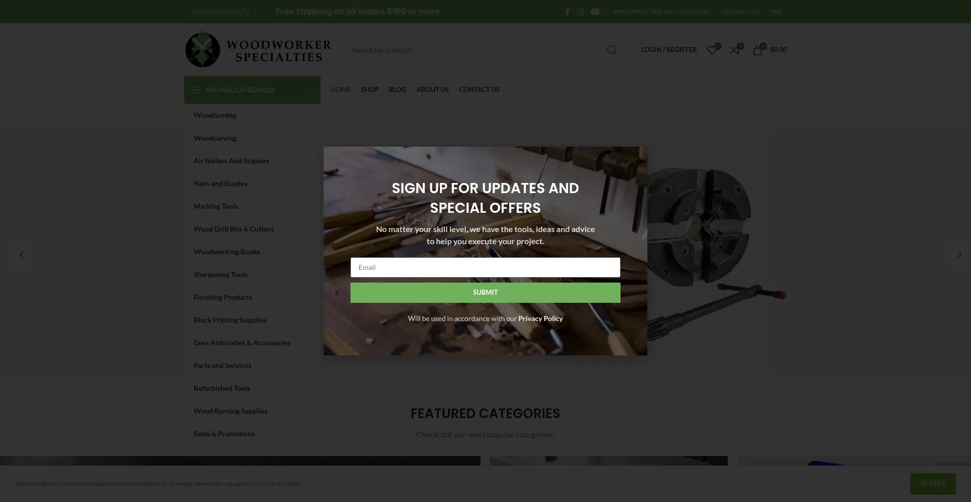 Website screenshot of Woodworkerspecialties.com
