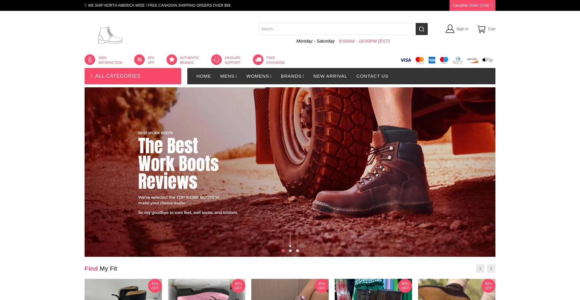 Website screenshot of Workbootscanada.net