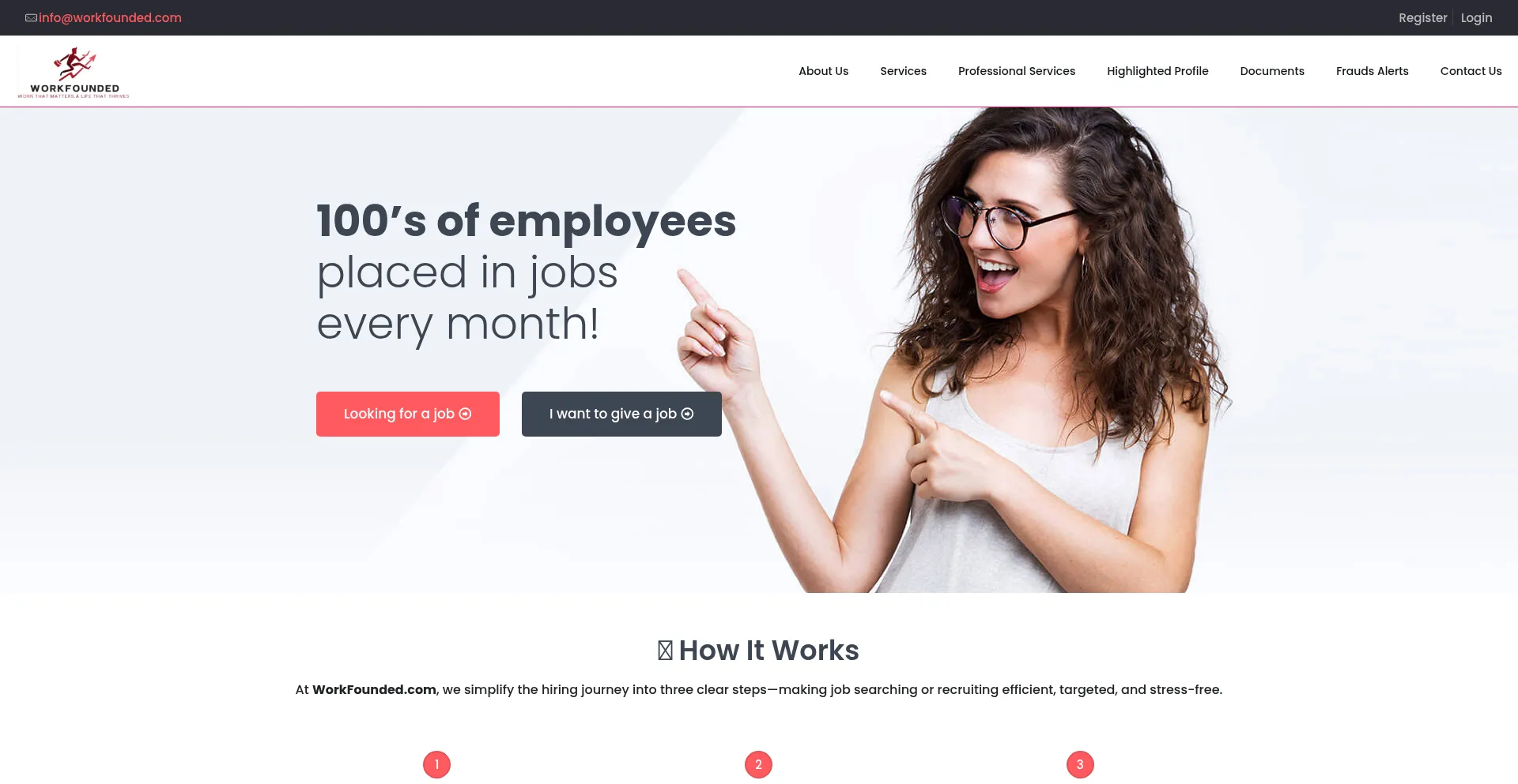 Website screenshot of Workfounded.com