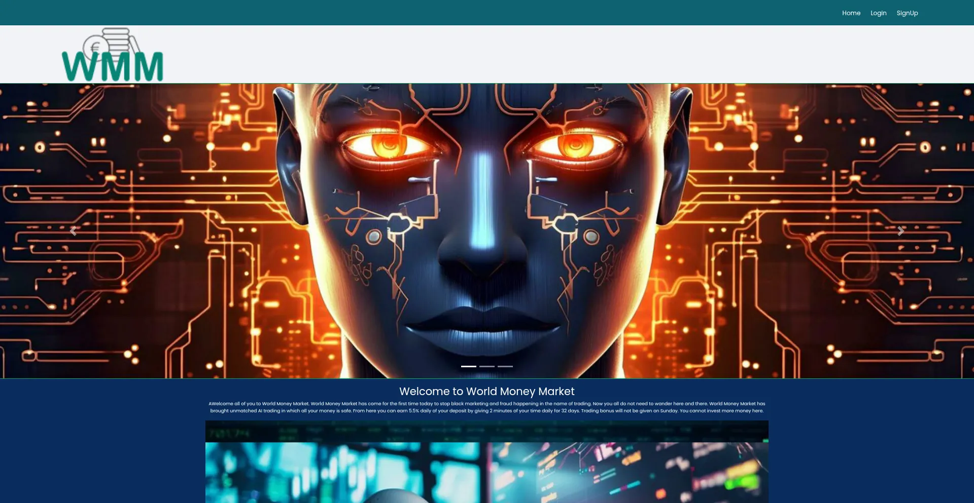 Website screenshot of Worldmoneymarket.com