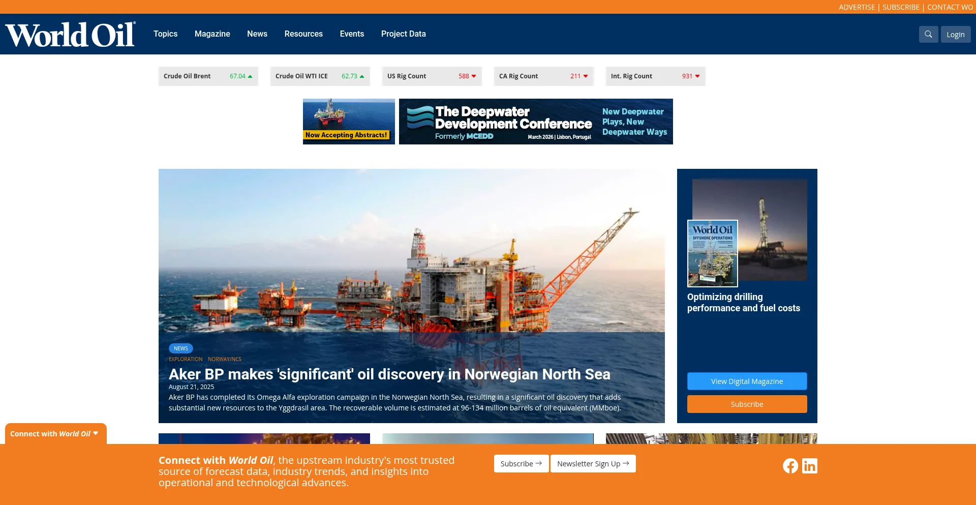 Website screenshot of Worldoil.com