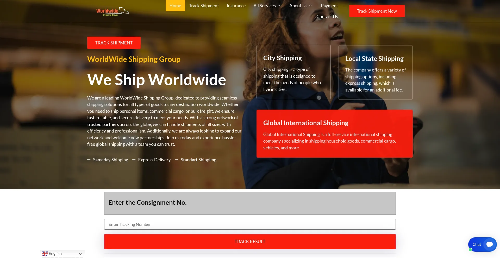 Website screenshot of Worldwideshippinggroups.com