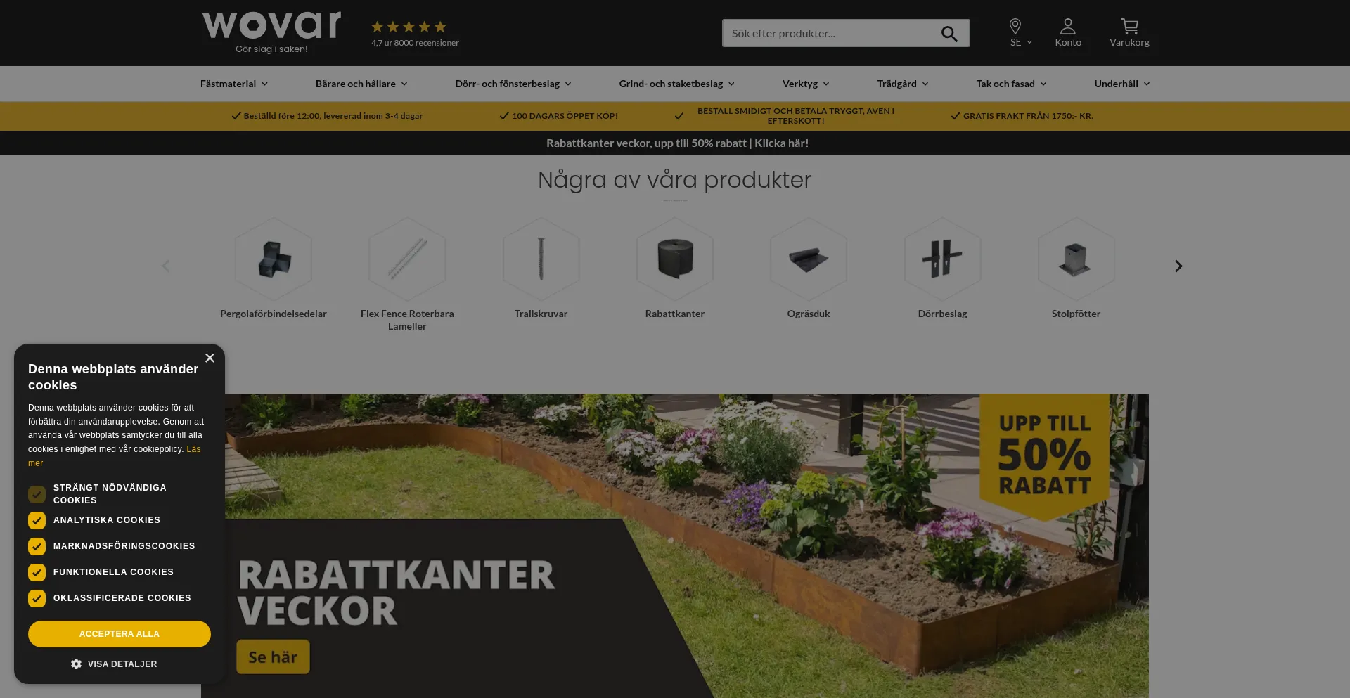 Website screenshot of Wovar.se