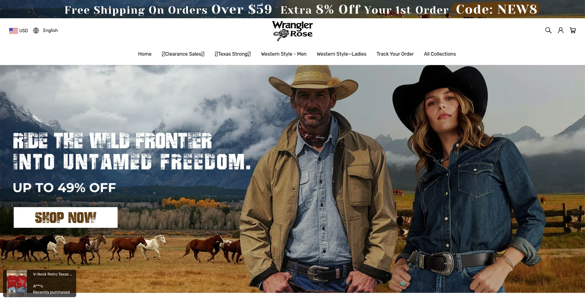 Website screenshot of Wranglerrose.com