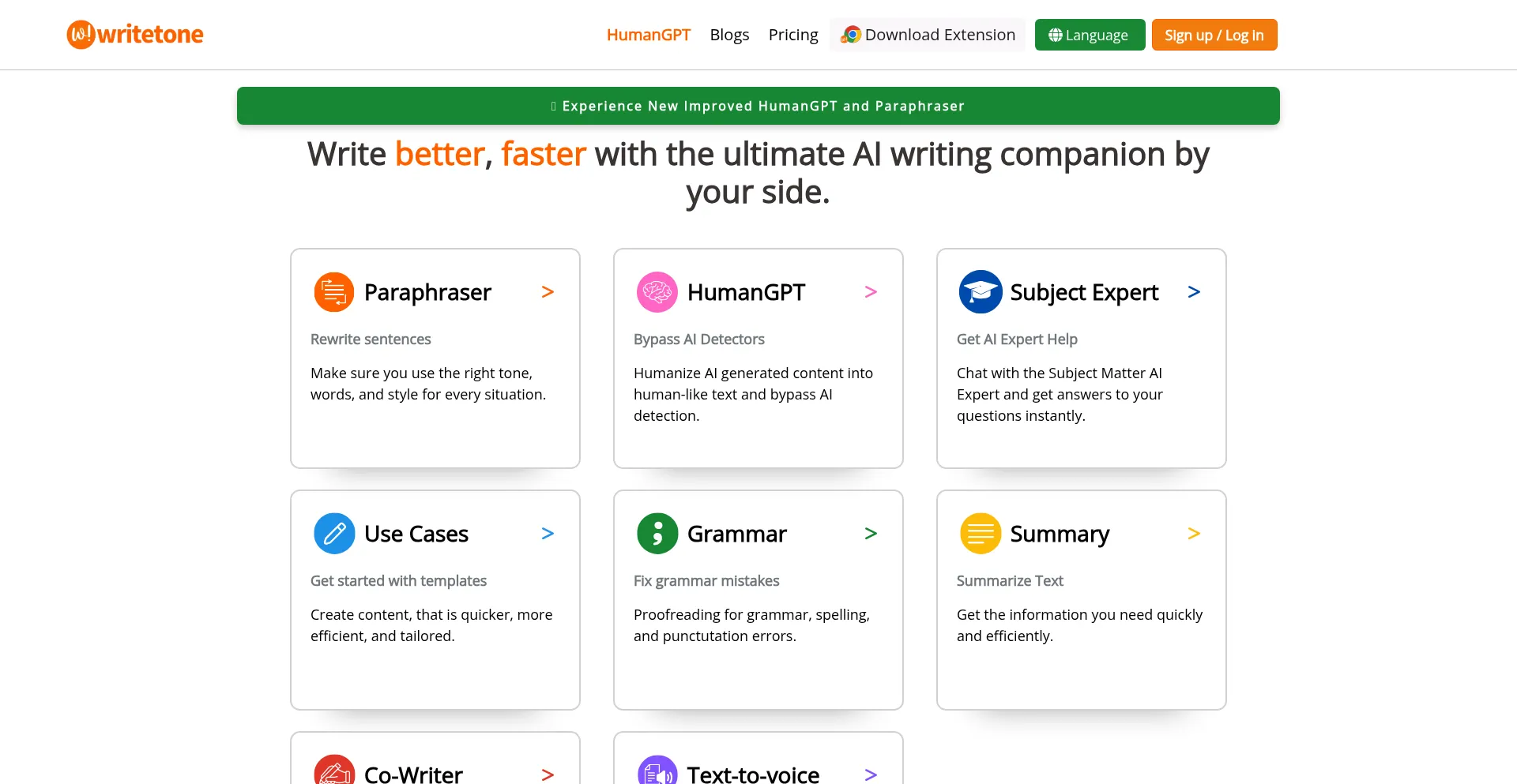 Website screenshot of Writetone.com