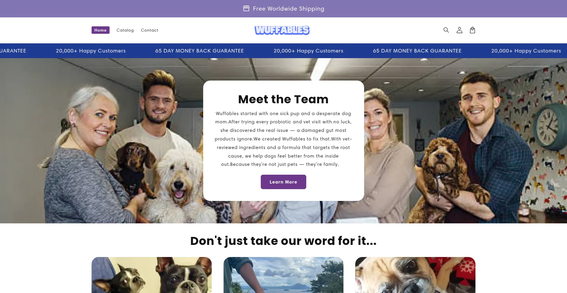 Website screenshot of Wuffables.store